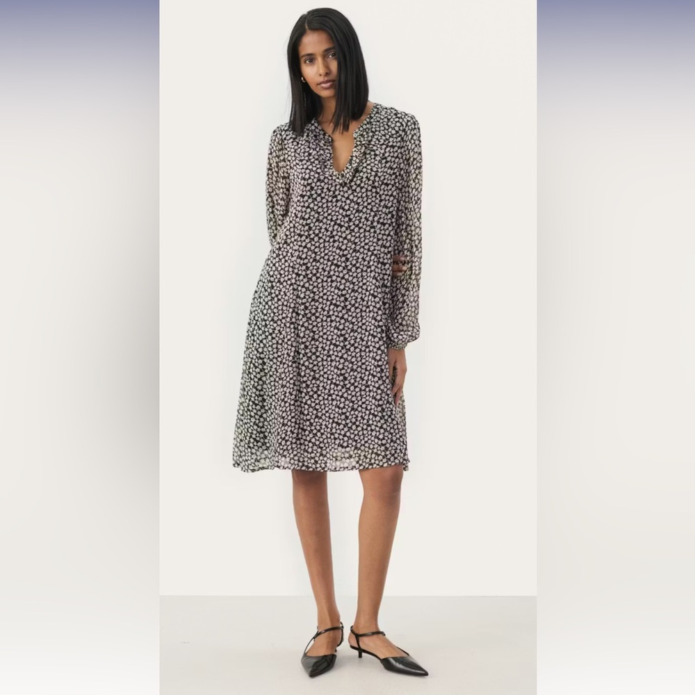 Part Two PiyannaPW Dress Size 34 in Black Mini Grid Flower